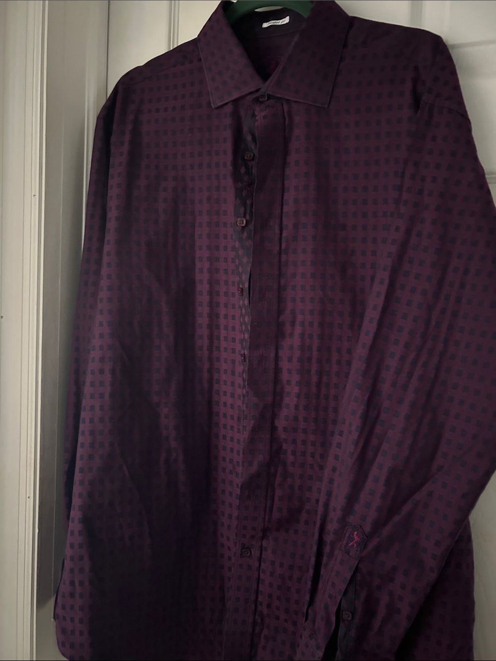 Bugatti Deep Plum Dress Shirt with Subtle Geometric Squares